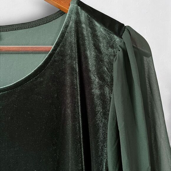 New Vince Camuto Velvet Emerald Green Sheer Balloon Long Sleeve Dress Size 2X - Picture 5 of 16